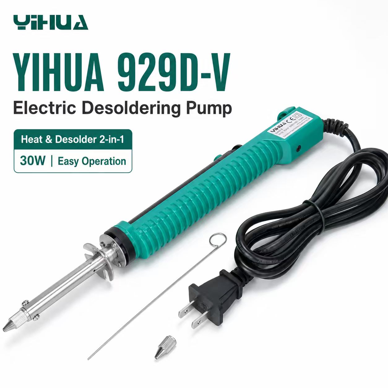 Desoldering Pump Electric Vacuum Station - YIHUA 929D‑V 30W 2‑in‑1 Electric Desoldering
